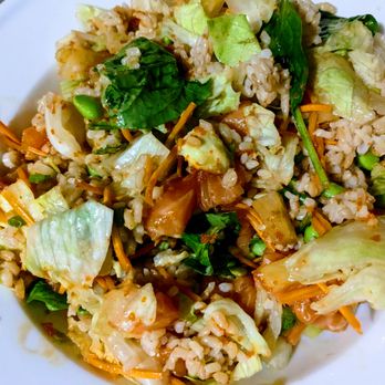 Poke Bay - Bowl once mixed - salmon, carrot, lettuce, rice, edamame, avo, pineapple, massage, scallion - Poke Near Me - Madison, Wisconsin