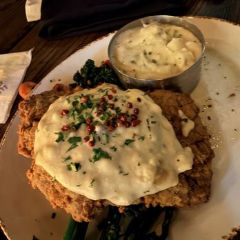 Haywire - Chicken fried steak with broccoli and mash - New American Near Me - Austin, Texas