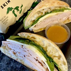 Village Butcher - Custom Sandwich: Ciabatta + Honey Smoked Turkey + White Cheddar + Lettuce + Honey Mustard :)