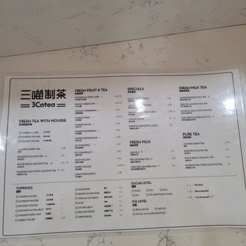 3Cat Handcrafted Beverage - Menu as of April 2022 - Bubble Tea Near Me - San Gabriel, California