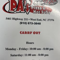 Pa's Pizza & Hot Subs - Menu