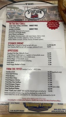 Menu photo 4 The Station Raw Bar Apalachicola, FL