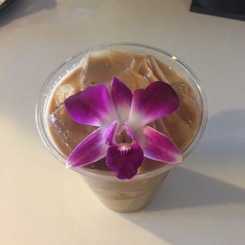 Cafein - Rose latte with edible orchid - Coffee & Tea Near Me - Chantilly, Virginia