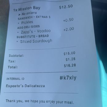 Esposto's Delicatezza - Order receipt - Delis Near Me - San Francisco, California