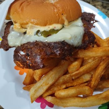 Luchadora Burger - So good!! The American with fries-$12 - Food Trucks Near Me - Bellingham, Washington