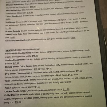 Shindigs - Menu 01/15/26 - American Near Me - Hauser, Idaho