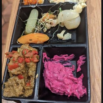 AMBAR Restaurant, Capitol Hill - Spread tray with Olivier, Ajvar, White Bean Hummus, Beet Tzatziki and Veggies - Modern European Near Me - Washington, DC, District of Columbia