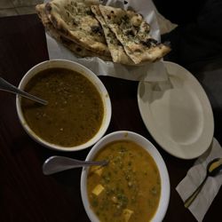 Taste of India - Daal makhni. Matar paneer. Garlic naan. Onion kulcha. Jeera rice.