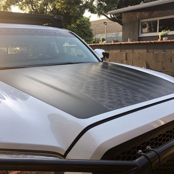 Speed Renegades - Hood wrap for anti glare with a camp American flag - Auto Customization Near Me - Huntington Beach, California Speed Renegades - Hood wrap for anti glare with a camp American flag - Auto Customization Near Me - Huntington Beach, California