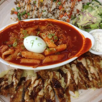Rolly Kimbab - special combo- pork cutlet, fried rice, spicy rice cake (only half an egg tho) - Korean Near Me - Flushing, New York Rolly Kimbab - special combo- pork cutlet, fried rice, spicy rice cake (only half an egg tho) - Korean Near Me - Flushing, New York