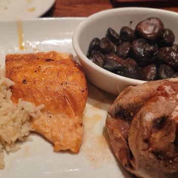 LongHorn Steakhouse - Salmon /rice  side of mushrooms & a sweet potato - Steakhouses Near Me - Cartersville, Georgia