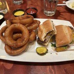 Cheeseburger and onion rings
