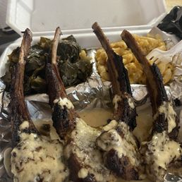 Lamb chops, Mac & cheese and collards