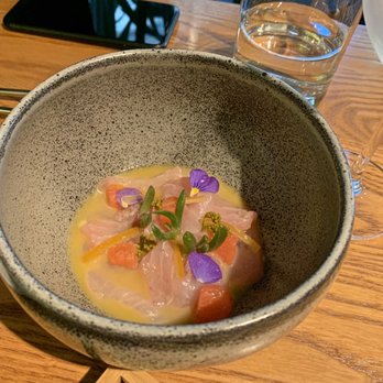 Rata - Kingfish crudo, grapefruit & elderflower dressing - New Zealand Near Me - Queenstown, OTA Rata - Kingfish crudo, grapefruit & elderflower dressing - New Zealand Near Me - Queenstown, OTA