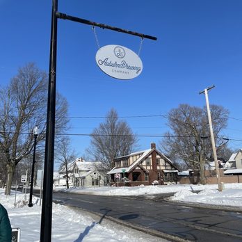 Auburn Brewing - a street sign in the snow - Breweries Near Me - Auburn, Indiana