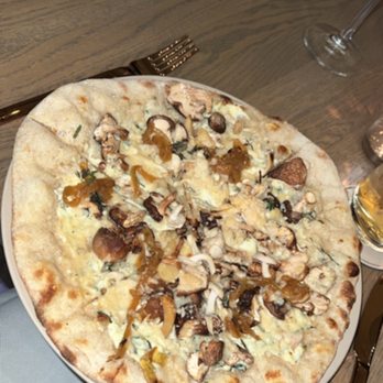 Madam - Roasted Mushroom Pizza (caramelized onion, Boursin, parmigiano reggiano) - New American Near Me - Birmingham, Michigan Madam - Roasted Mushroom Pizza (caramelized onion, Boursin, parmigiano reggiano) - New American Near Me - Birmingham, Michigan