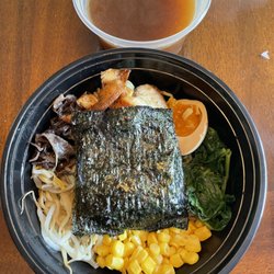 Kabuki Hibachi & Ramen Express New Albany - Ramen - broth in a separate container - Yes, that is nori seaweed paper on top!