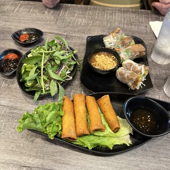Pholuscious - 2. Fried Egg Rolls / Chả Giò (4 Rolls) and 1. Spring Rolls / Gỏi Cuốn (3 Rolls) with grilled pork. - Vietnamese Near Me - Huntington Beach, California Pholuscious - 2. Fried Egg Rolls / Chả Giò (4 Rolls) and 1. Spring Rolls / Gỏi Cuốn (3 Rolls) with grilled pork. - Vietnamese Near Me - Huntington Beach, California