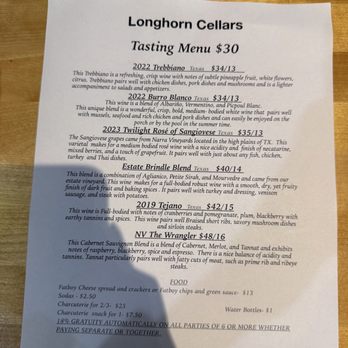 Longhorn Cellars - Menu - Wine Tasting Room Near Me - Fredericksburg, Texas