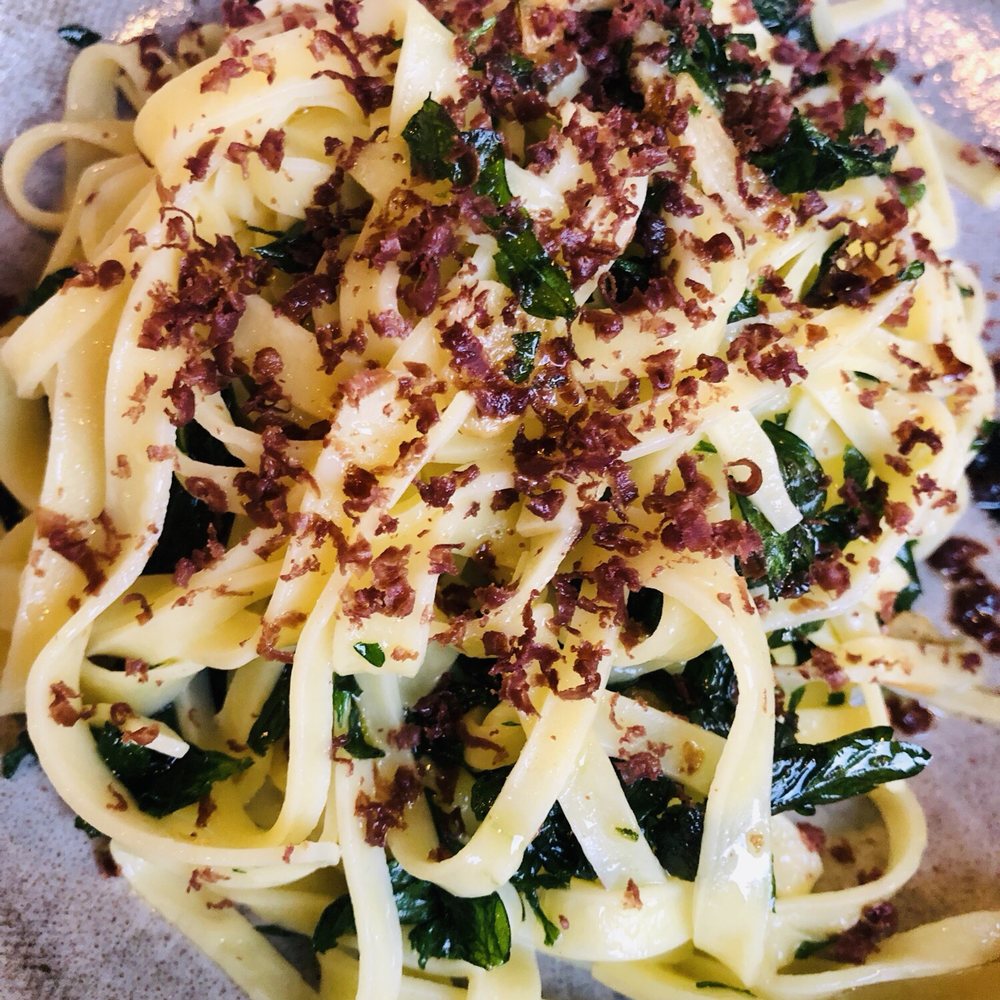 Carrello - Pasta pasta! Tagliatelle with anchovy oil. - Italian Near Me - Seattle, Washington Carrello - Pasta pasta! Tagliatelle with anchovy oil. - Italian Near Me - Seattle, Washington