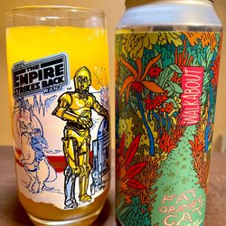 M & R Liquors - Fat Orange Cat Peach Mango Walkabout sour ale; how a true FOC fan drinks their beer, out of a vintage 1980 Star Wars glass!