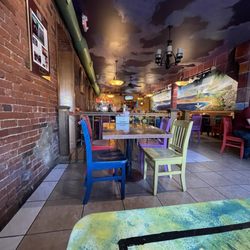 Tampico Mexican Restaurant - Inside view. Each table was painted xith different image.