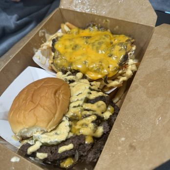 Burger 3000 - Beast fries and triple Oklahoma's Grilled Onions Burger - Burgers Near Me - Chatsworth, California