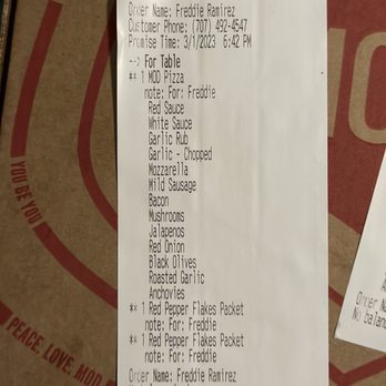 MOD Pizza - What I had on my pizza so I wouldn't have to list separately. It did not cost extra. - Fast Food Near Me - Santa Rosa, California