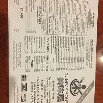 Yummy House - the menu for the restaurant - Chinese Near Me - Sutherlin, Oregon