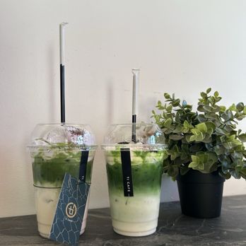 Tí Cafe - Lavender matcha (left) and pandan matcha (right) - Coffee & Tea Near Me - Denver, Colorado Tí Cafe - Lavender matcha (left) and pandan matcha (right) - Coffee & Tea Near Me - Denver, Colorado