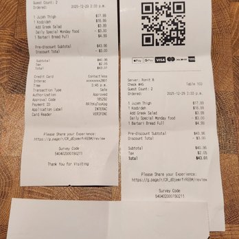 Cazba - Lunch receipt with general manager email, which he never got back to me - Persian/Iranian Near Me - Vancouver, British Columbia