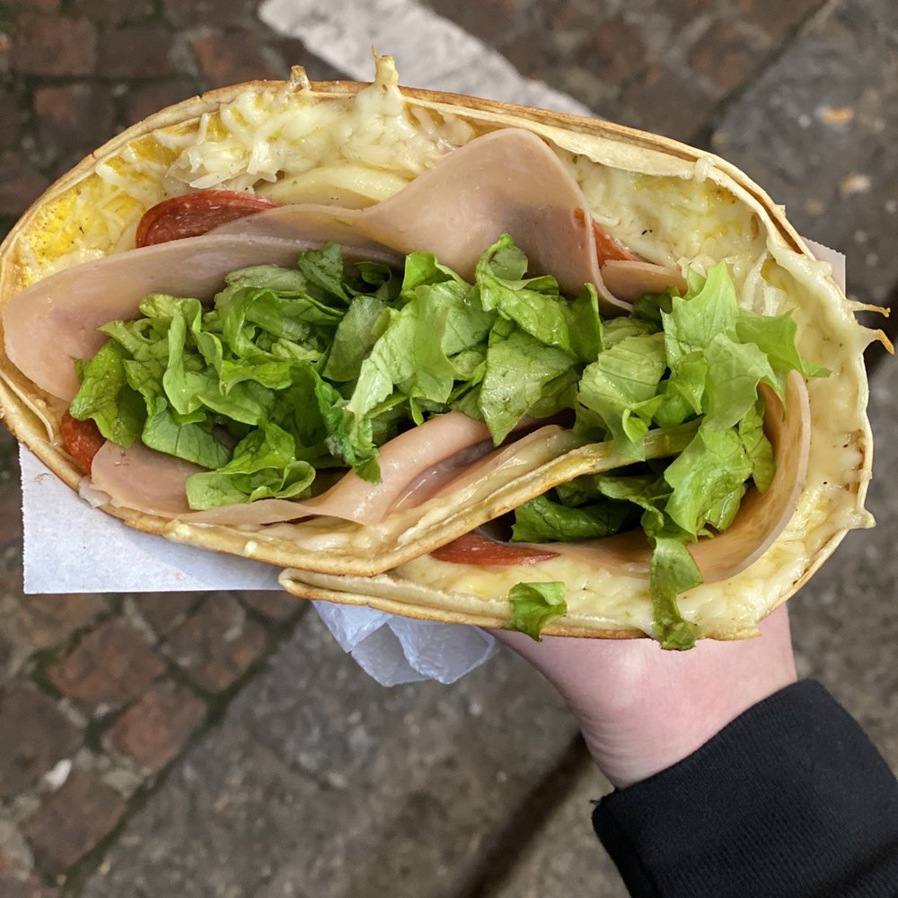 Au P'tit Grec - Egg, cheese, ham, potato, pepperoni with lettuce and onions - Creperies Near Me - Paris, 75 Au P'tit Grec - Egg, cheese, ham, potato, pepperoni with lettuce and onions - Creperies Near Me - Paris, 75