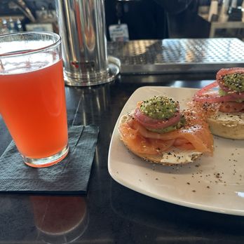 The Observation Deck - Blood Orange Cider and lox Bagel - Airport Lounges Near Me - North Canton, Ohio