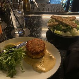 Crab cake and Caesar salad was Crab cake and Caesar salad was