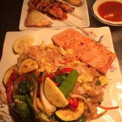 Pinoy Oriental - Daily Special: Salmon steak serve with Chicken fried rice/ Vegetable stir fry..App: Crab Ragoon and Chicken skewer!