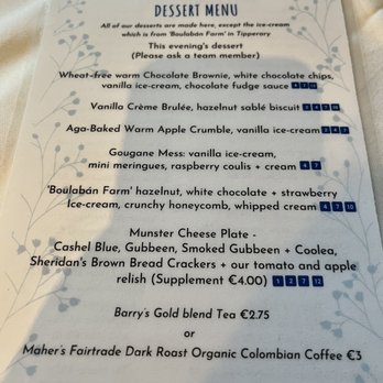 Gougane Barra Hotel - Dessert menu - Hotels Near Me - Ballingeary, Colorado