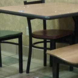 Trash and food all over the floors and tables.