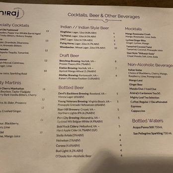 Amiraj Modern Indian Kitchen - Cocktail menu - Bars Near Me - Williamsburg, Virginia