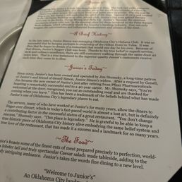 Inside front of menu Inside front of menu