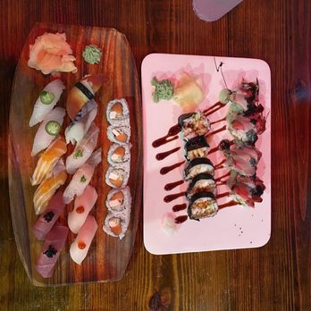 Fin's Japanese - Sushi Deluxe with Philadelphia Roll, Rock and Roll, and 007 Roll - Sushi Bars Near Me - Panama City, Florida Fin's Japanese - Sushi Deluxe with Philadelphia Roll, Rock and Roll, and 007 Roll - Sushi Bars Near Me - Panama City, Florida