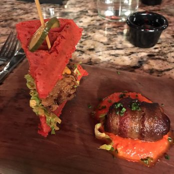 Therapy - Chicken and Red Velvet Waffle Slider and Devils on Horseback - Bars Near Me - Las Vegas, Nevada Therapy - Chicken and Red Velvet Waffle Slider and Devils on Horseback - Bars Near Me - Las Vegas, Nevada