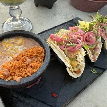 Aunt Chilada's - Mahi, carnitas, steak taco with a side of rice and beans - Mexican Near Me - Tempe, Arizona