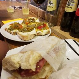 Bruschetta and sandwich with salami