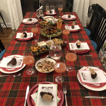 Claudia's Creative Catering Alternatives - This was our decorated table before we dug in :)  I made a red mimosa to go with the appetizers - Caterers Near Me - Maplewood, New Jersey