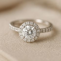 Everything Jewelry - Halo setting with a Round Diamond center in 14K White Gold.
