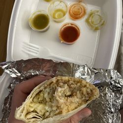 Egg, potato, and refried bean burrito