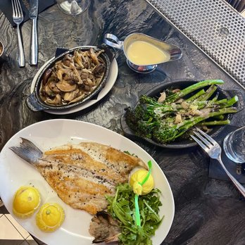 Old Brea Chop House - Grilled Branzino, Wild & Field Mushroom, Broccolini Garlic Confit - Steakhouses Near Me - Brea, California