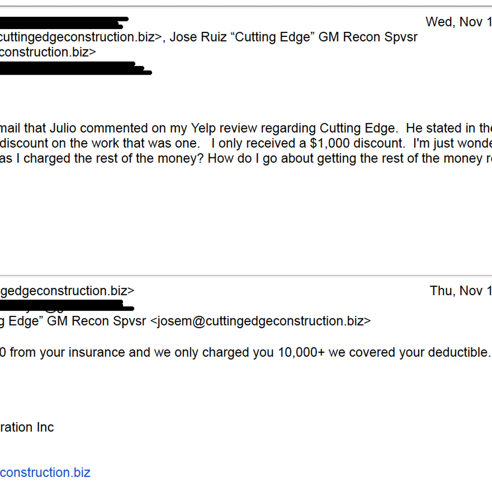 Cutting Edge Restoration - Emails with Cutting Edge regarding the supposed $6,000 discount (part 1) - General Contractors Near Me - San Diego, California Cutting Edge Restoration - Emails with Cutting Edge regarding the supposed $6,000 discount (part 1) - General Contractors Near Me - San Diego, California