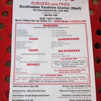 Five Guys - "Retro" menu. - Burgers Near Me - Scottsdale, Arizona Five Guys - "Retro" menu. - Burgers Near Me - Scottsdale, Arizona