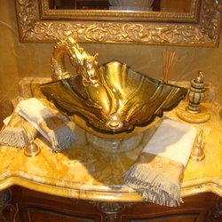 Cooper Interiors - Powder room sink with Only and custom 24k Gold Dragon